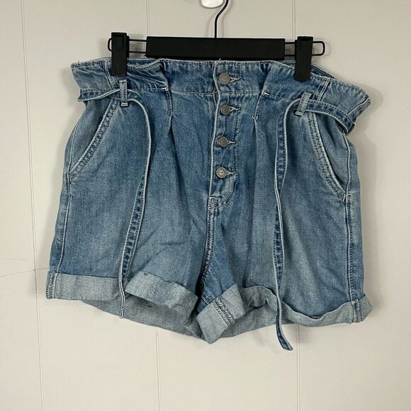 Hollister Ultra High Rise Paper Bag Denim Blue Jean Cotton Shorts Size 11/30 - Picture 2 of 8